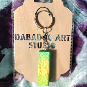 Handmade Turquoise, Green and Yellow Abstract Keychain